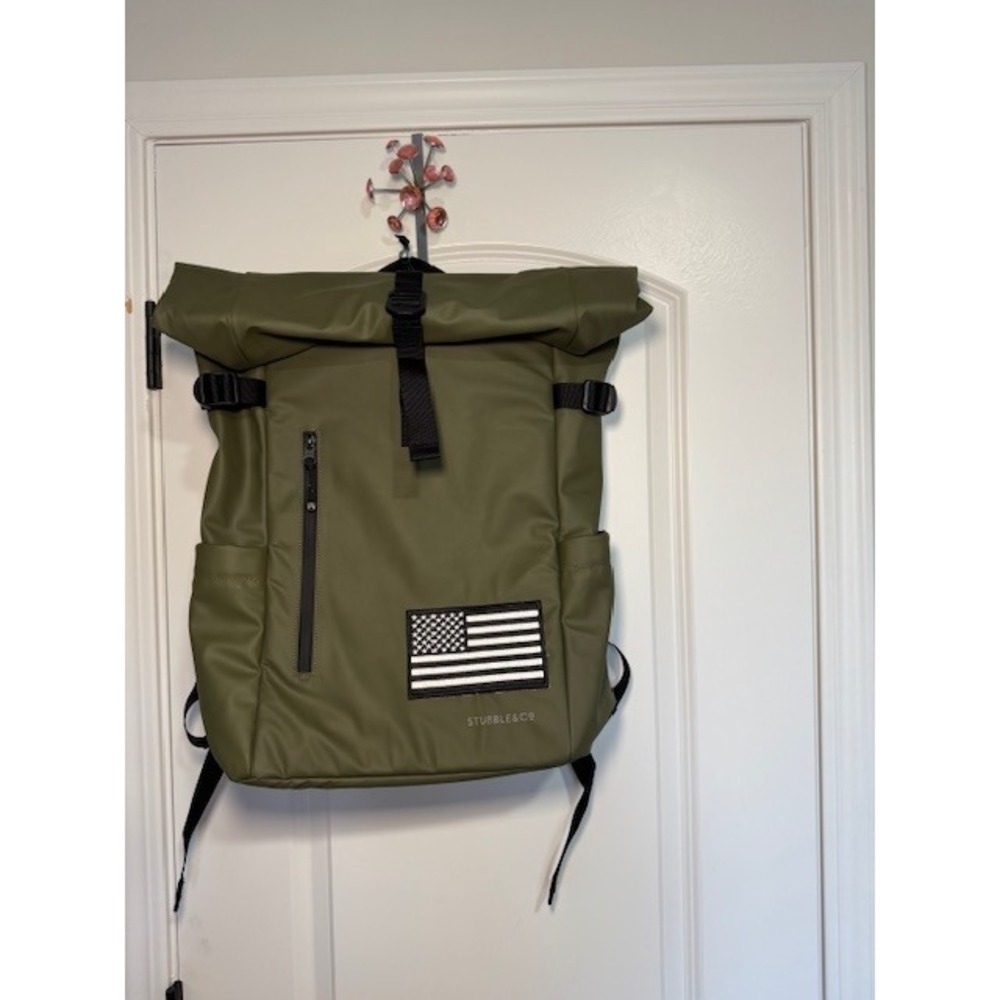 Stubble & Co Roll Top Backpack Olive Green Waterproof Commuter Bag‎